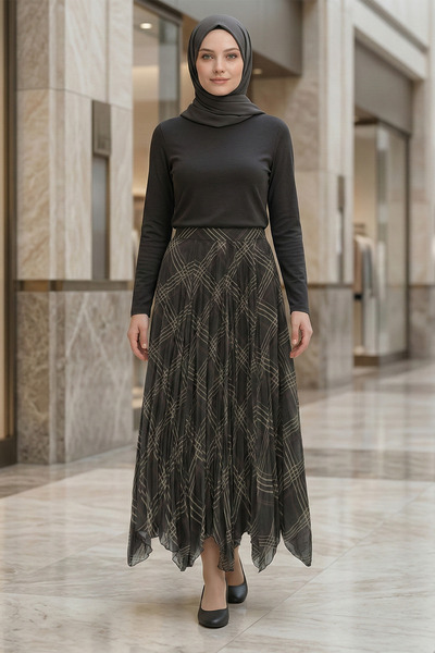 Kirazgym Asymmetrical Cut Lined Chiffon Skirt - Brown