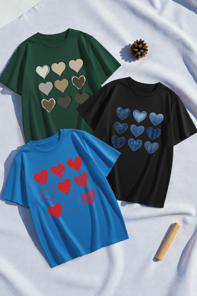 uyguntarz Unisex Mixed Printed T-Shirt Set – 3-Pack Crew Neck Casual T-Shirts