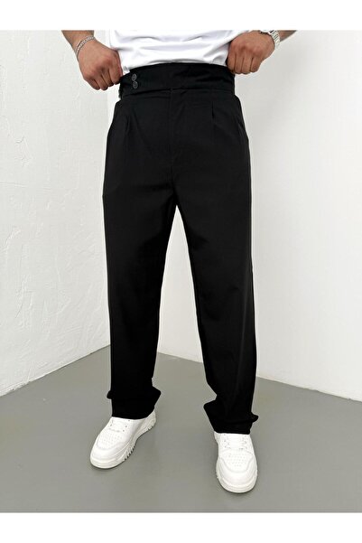 modabm Men's Buckled Pleated Fabric Trousers