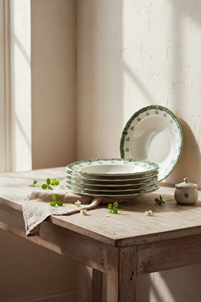 KÜTAHYA HOME Green Romance 6-Person Porcelain Dinner Plate