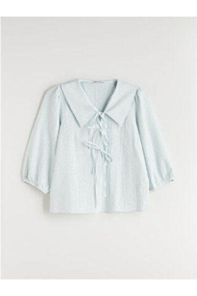 LC Waikiki Modanova Sezon Green Peter Pan collar Plaid Bluz