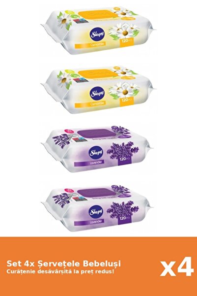Sleepy Set 4 Șervețele Bebeluși Sleepy: Lavanda, Musetel