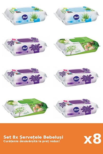 Sleepy Set of 8 Sleepy Baby Wipes: Aloe Vera, Apple, Lavender