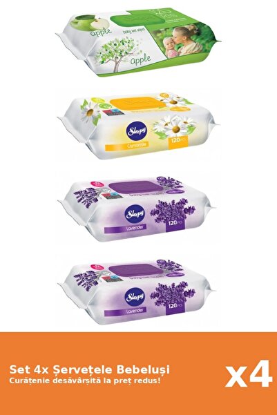 Sleepy Set 4 Șervețele Bebeluși Sleepy: Apple, Lavanda, Musetel