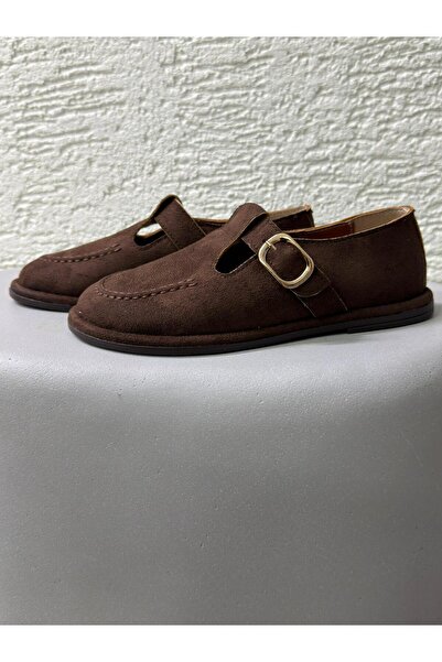 Beyond Γυναικεία Καφέ Σουέτ Με αγκράφα Κλειστά Μπροστά Μπαλαρίνα Παπούτσια 1ε...