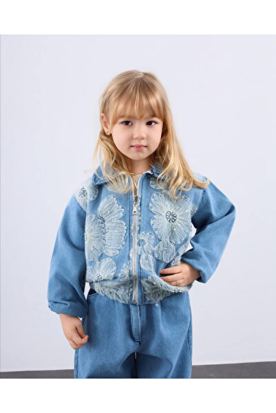 le petit sole Kız Çocuk Boncuk İşlemeli Kot Takım