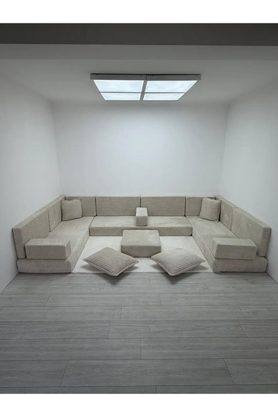 BAKIRÖZÜ HOME Premium Kadife Kumaş, Konforlu Yer Kanepesi ,Modüler Şark Köşes...