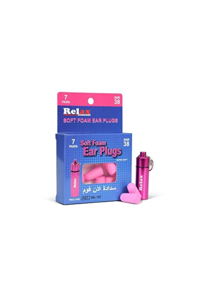 Relax سدادات أذن من الفوم الناعم (لون وردي) مع حافظة حمل - تقليل الضوضاء SNR ...