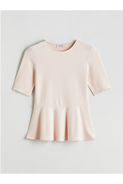 LC Waikiki بلوزة MODANOVA SEZON باللون الوردي ذات ياقة دائرية وتصميم بيبلوم