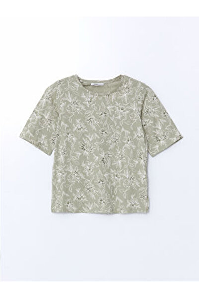 LC Waikiki Modanova Sezon Green Crew Neck Floral Women's T-Shirt