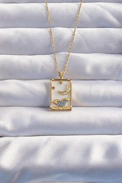 online kapsulavm avm alışveriş 316L Steel Chain Gold Color Moon Detail Blue Z...