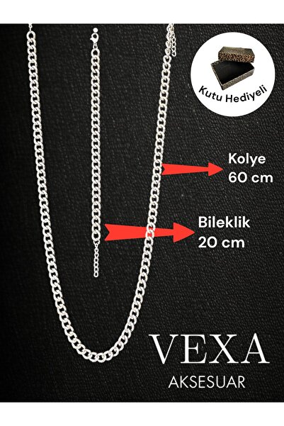 Vexa Aksesuar Oval King Model Chain Necklace and Bracelet Set – Tarnish-Resis...