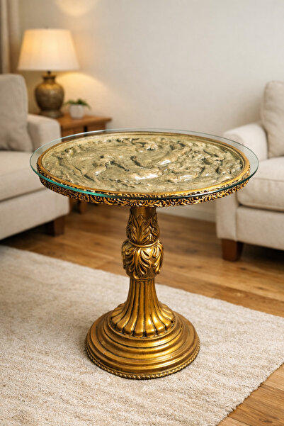FERBUĞHAN MİTOLOJİK POLYESTER DÖKÜM OVAL3'LÜ SEHPA SET GOLD