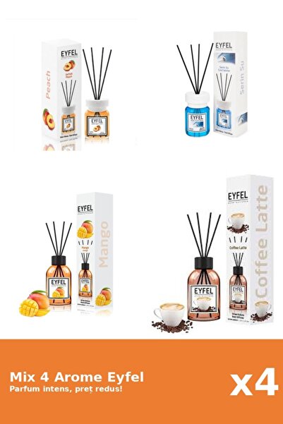 Eyfel Set 4 Mix Eyfel: 1x Cafea, 1x Cool Water, 1x Mango, 1x Piersica