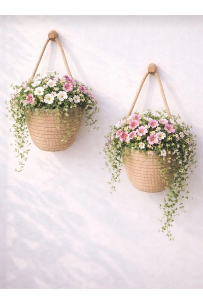 ENA Mini saksı, 2li saksı, hasır saksı, dekoratif saksı