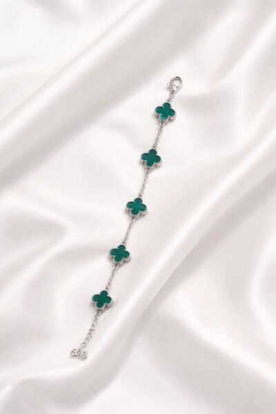 BESTYSO Zümrüt Yeşili Çelik Yonca Bileklik