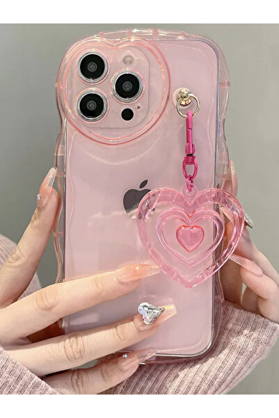 EDELFU متوافق مع iPhone 15 PRO - غطاء سيليكون بتصميم متعرج وردي اللون مع جهاز...