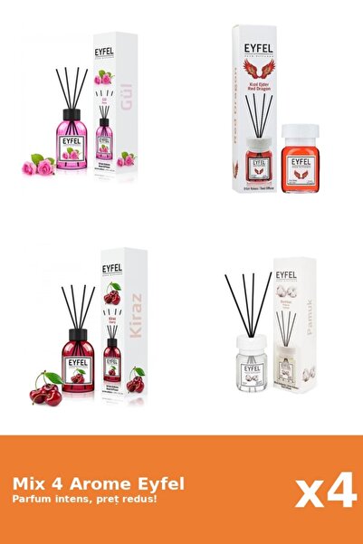 Eyfel Set 4 Mix Eyfel: 1x Bumbac, 1x Cirese, 1x Red Dragon, 1x Trandafir
