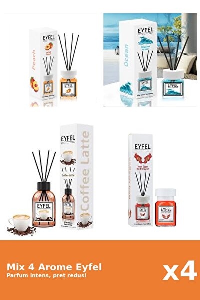 Eyfel Set 4 Mix Eyfel: 1x Cafea, 1x Ocean, 1x Piersica, 1x Red Dragon