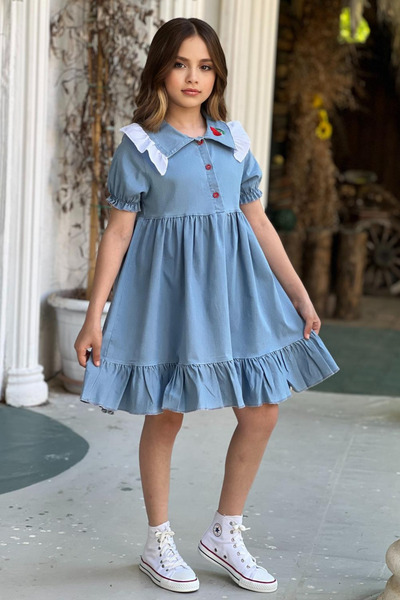 ELAFOR material elastic Rochie din denim pentru fetițe cu volane și detalii c...