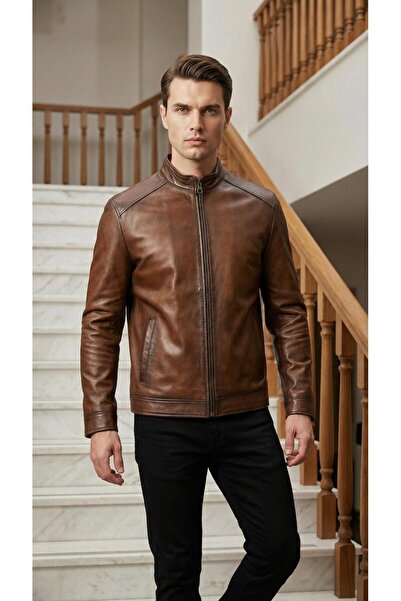 DYNAMO Men's Hakim Collar Genuine Lamb Leather Si Coat