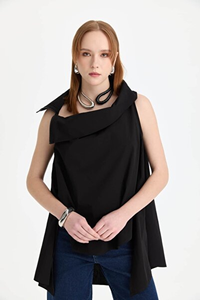 roibyardaözmen Design, Wide Collar, Sleeveless, Loose Blouse-Black
