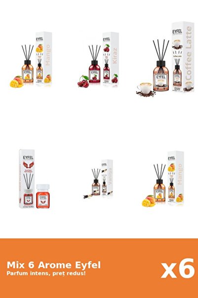 Eyfel Set 6 Mix Eyfel: 1x Cafea, 1x Cirese, 2x Mango, 1x Red Dragon, 1x Vanilie