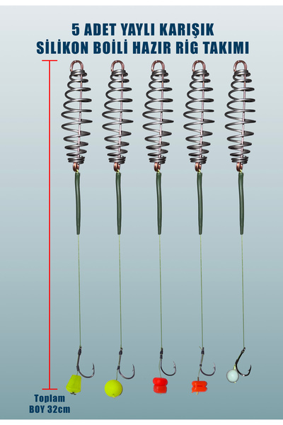 ALASTOR 5 Adet Yaylı Karışık Silikon Boili Hazır Rig Takımı Sazan Rig Takımı