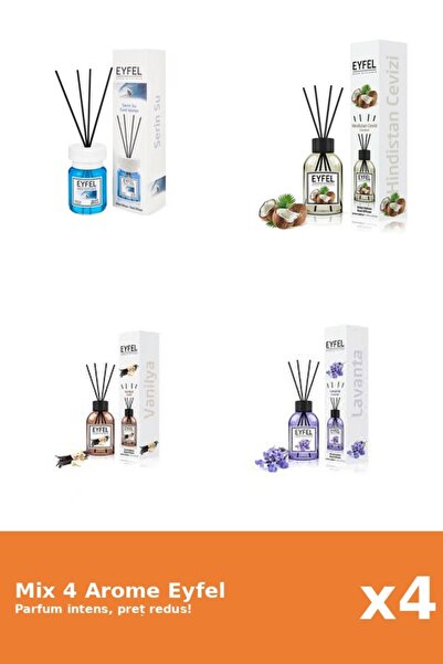 Eyfel Set 4 Mix Eyfel: 1x Cool Water, 1x Lavanda, 1x Nuca De Cocos, 1x Vanilie