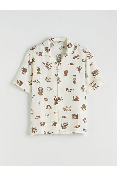 LC Waikiki Ανδρικό πουκάμισο με σχέδιο στο γιακά, κανονικής εφαρμογής, εκρού ...