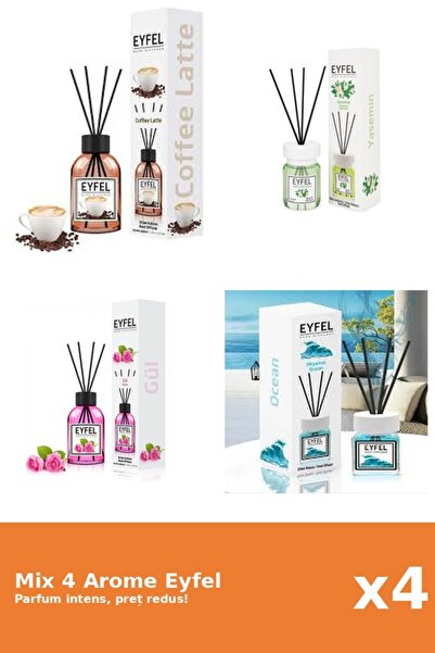 Eyfel Set 4 Mix Eyfel: 1x Cafea, 1x Iasomie, 1x Ocean, 1x Trandafir