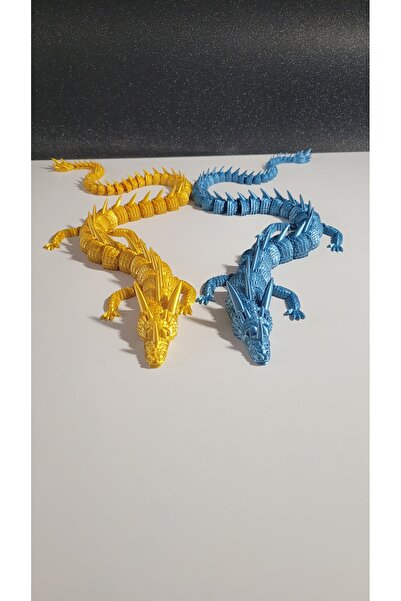 DoBi3D 55 cm 3D Baskı Ejderha Figürü İkili Set – Altın & Mavi Hareketli Drago...