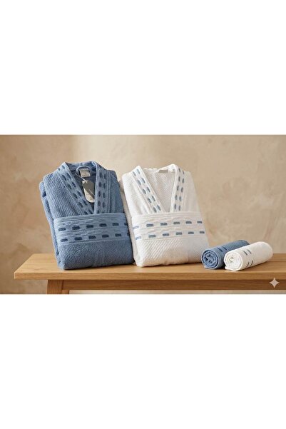 Özdilek Sculpted Dark Blue-Cream Family Set