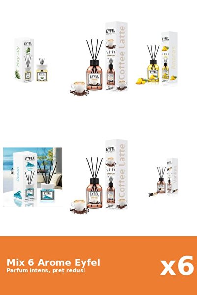 Eyfel Set 6 Mix Eyfel: 1x Ananas, 2x Cafea, 1x Lacramioare, 1x Ocean, 1x Vanilie