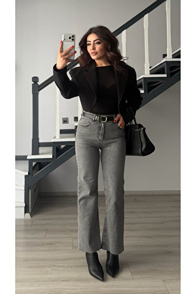 Oslove Gray Washed Stretch Fabric Flare Jean