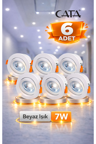 Cata CT-5204 6 Adet Sıva Altı Led Spot 7W Armatür Beyaz Işık
