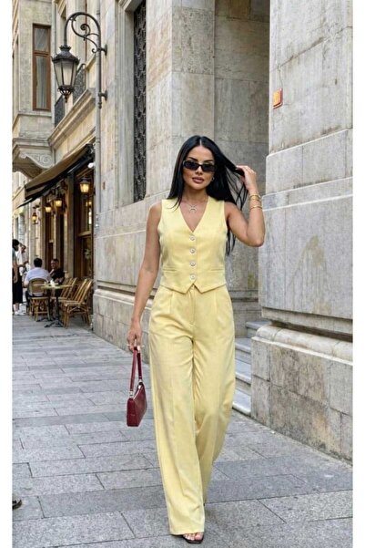 defnorabutik Kadın Palazzo Pantolon ve Yelekli Takım