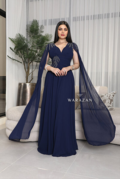 Warazan Long evening dress for special occasions, chiffon with embroidery, pl...