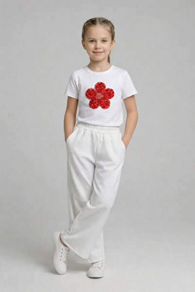 nacar çarşı Tricou roșu cu margarete pentru fetițe, pantaloni albi cu picior ...