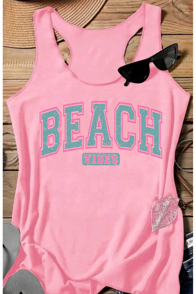 SUNFREE Beach Vibes Printed Women's Swimmer Athlete Cotton Pack U-Neck Tshirt