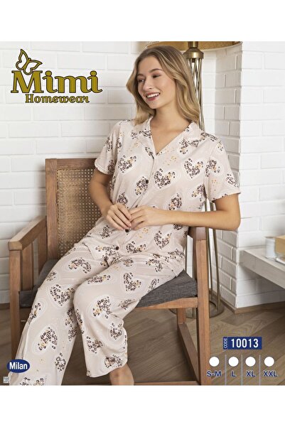 Mimi Homewear طقم بيجامة كارت هارت منقوش بيج