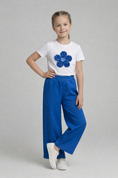 nacar çarşı تي شيرت أزرق بلون الكوبالت باباتيا للفتيات أزرق بلون الكوبالت بنط...