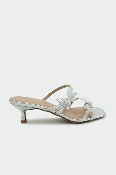 LAMİNTA Fest Silver Butterfly Women's Heels Slipper