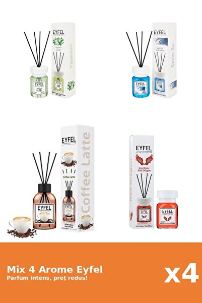 Eyfel Set 4 Mix Eyfel: 1x Cafea, 1x Cool Water, 1x Iasomie, 1x Red Dragon