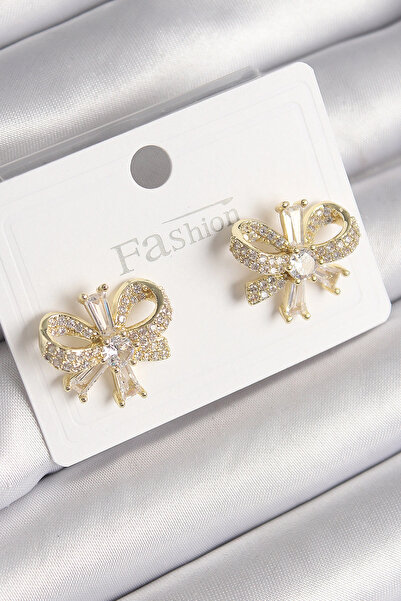online kapsulavm avm alışveriş Brass Gold Color Zircon Stone Bow Model Women'...