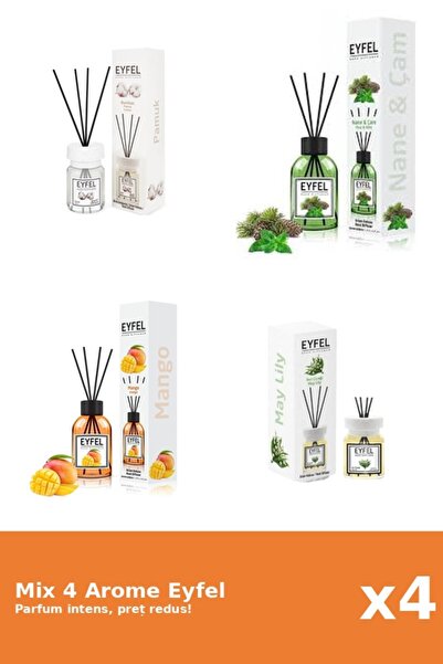 Eyfel Set 4 Mix Eyfel: 1x Bumbac, 1x Lacramioare, 1x Mango, 1x Pin Si Menta