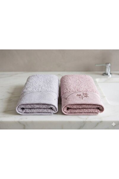Özdilek نيف تيسا منشفة باللون الرمادي والوردي في علبتين