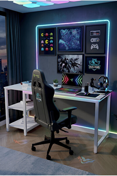 reflekta Raflı Oyuncu Masası 60x160 cm. Gaming Masa Demonte
