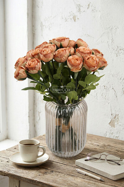 Yapay Çiçek Deposu Artificial Flower 9-Piece Polite Luxury Gonca Rose Branch ...