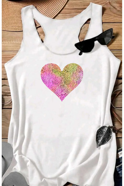 SUNFREE Shining Heart Printed Women's Swimmer Athlete Cotton Pack U-Neck Tshirt